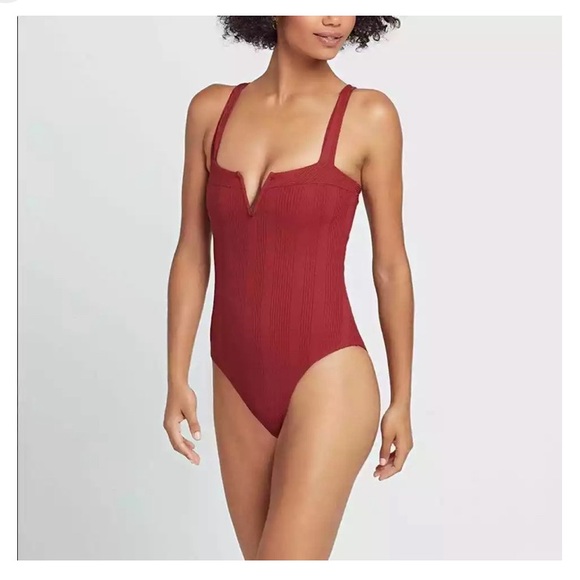 l*space Other - NWT L*SPACE Pointelle Rib Cha Cha One Piece Swimsuit Size 8 Burgundy